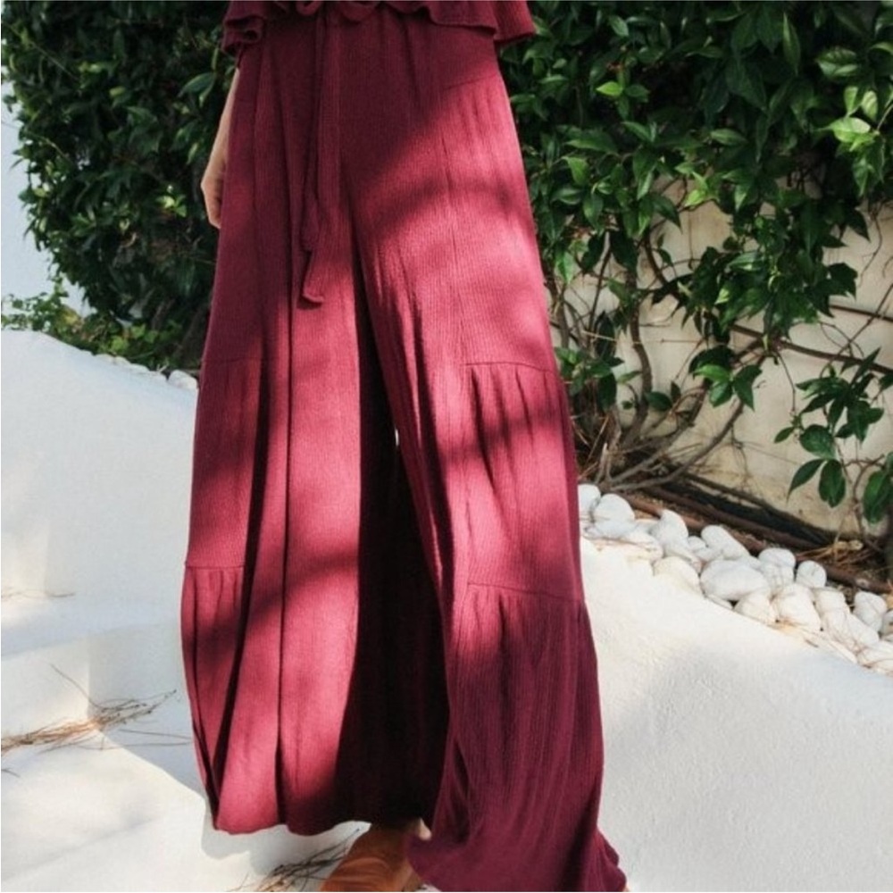 Free People Ribbed Lounge Pants Plum XS